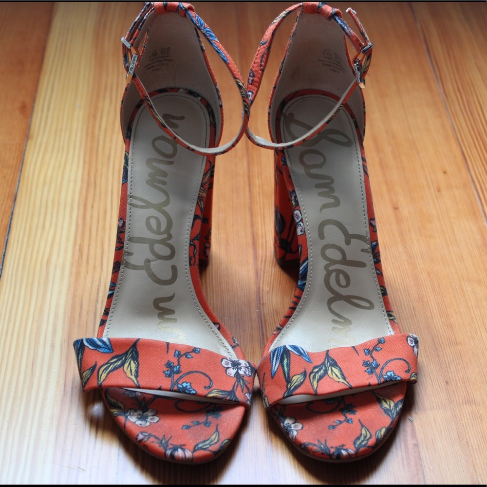 Sam Edelman orange floral 4” block heels